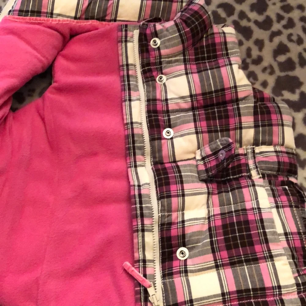 babyGap Pink Plaid Ruffle Fleece Lined Puffer Vest Toddler 4 Year